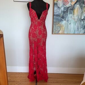 Scarlet Lace Low Cut Maxi Dress